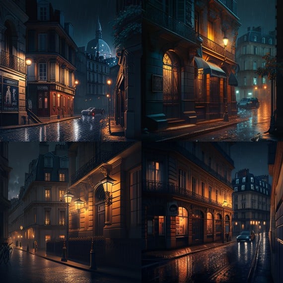 Midjourney Paris rues nuit