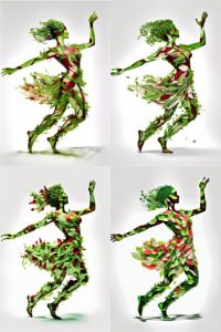 Midjourney femme salade verte rouge remix
