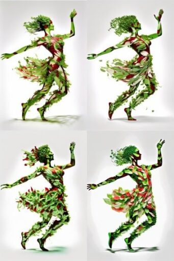 Midjourney femme salade verte rouge remix