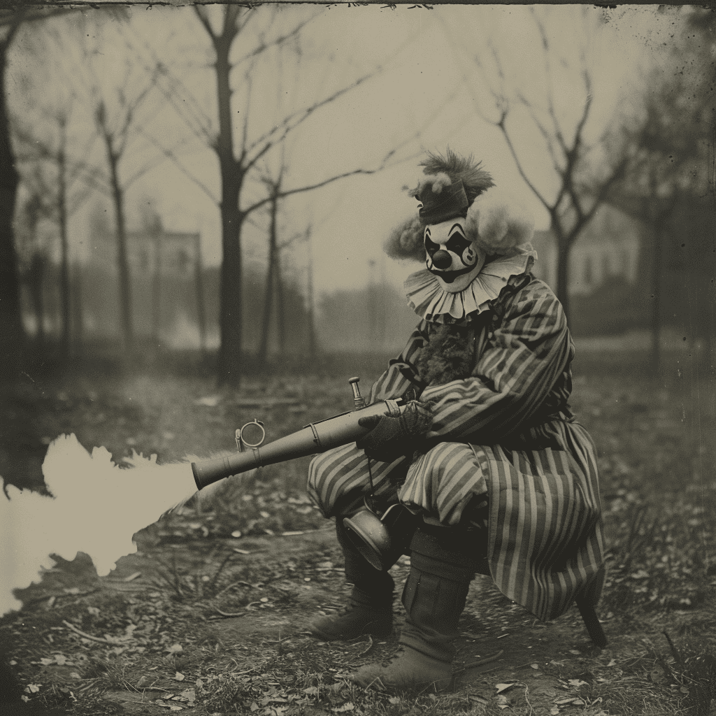 clown soldier with flame thrower France 1892