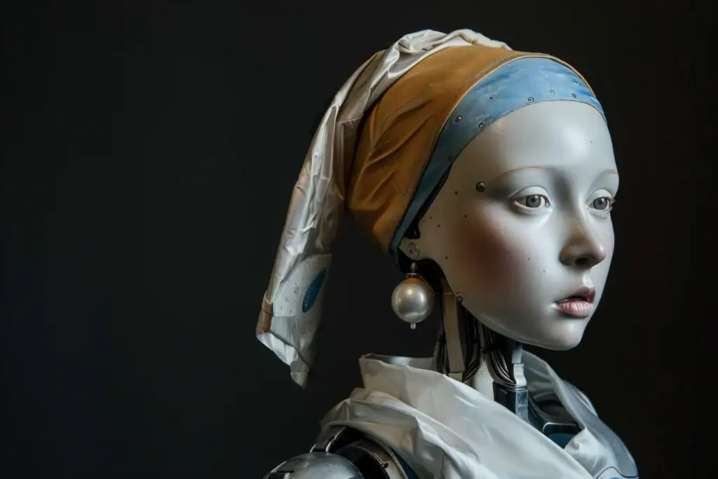 jeune fille perle IA La Jeune fille à la perle, de Johannes Vermeer de Delft, version androïde