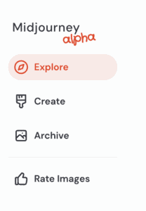 Le Menu du site de Midjourney