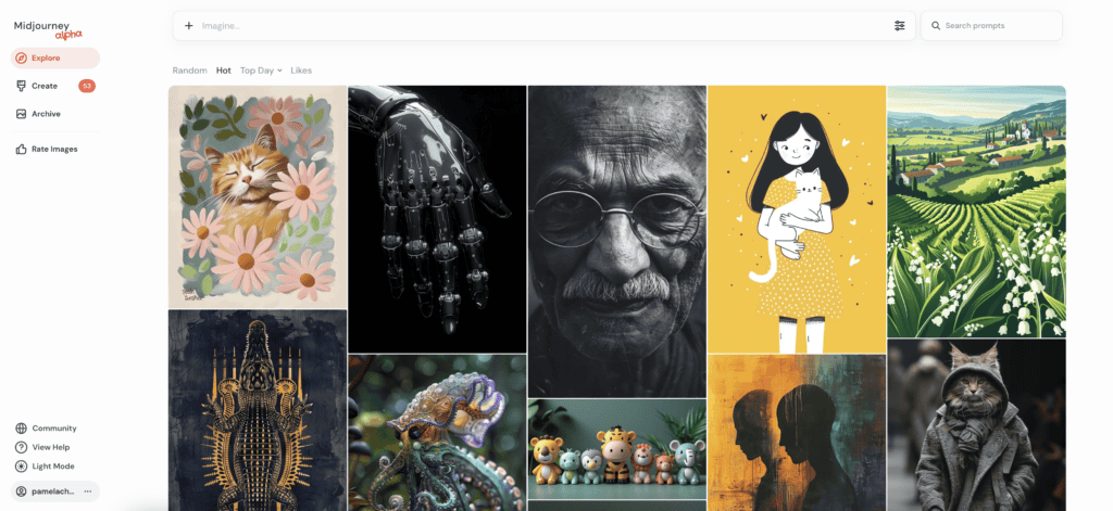 page explore site alpha midjourney