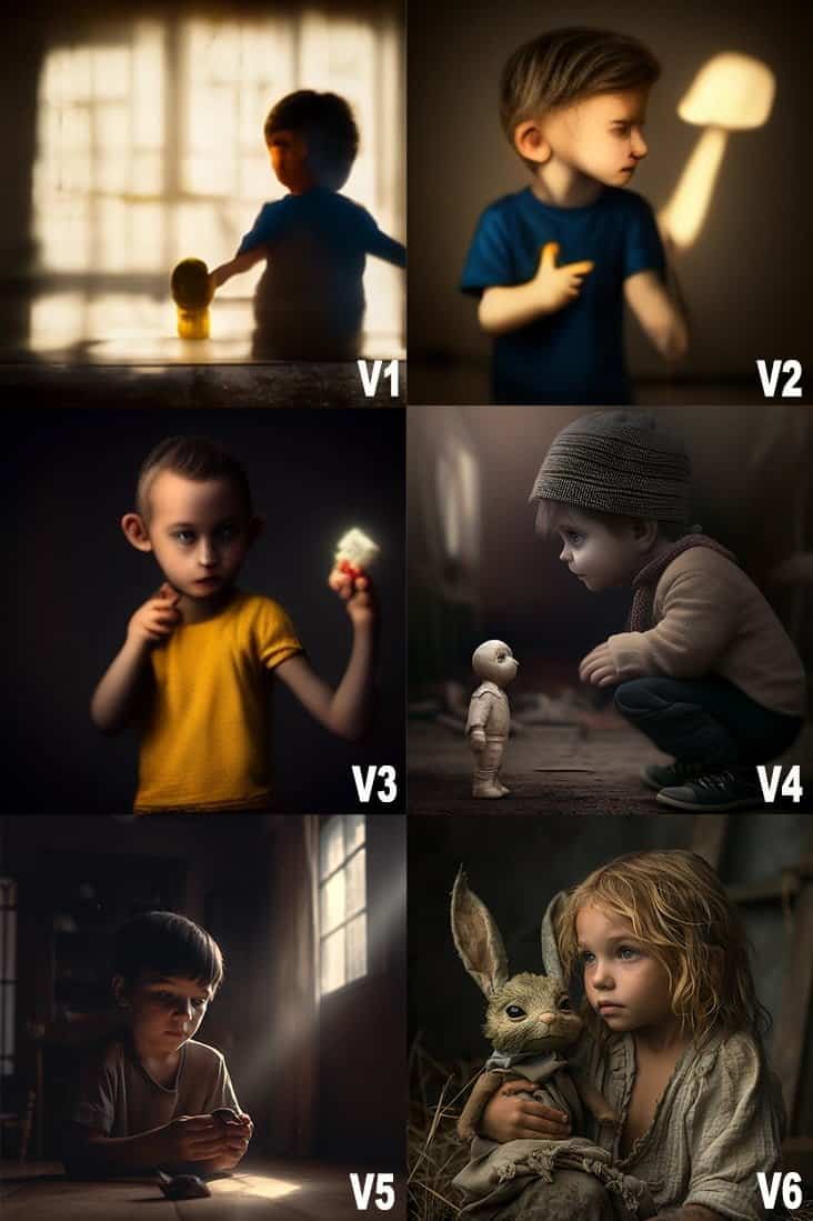 ami v1 a v6 midjourney versions