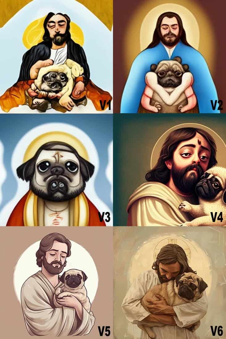 jesus v1 a v6 midjourney versions