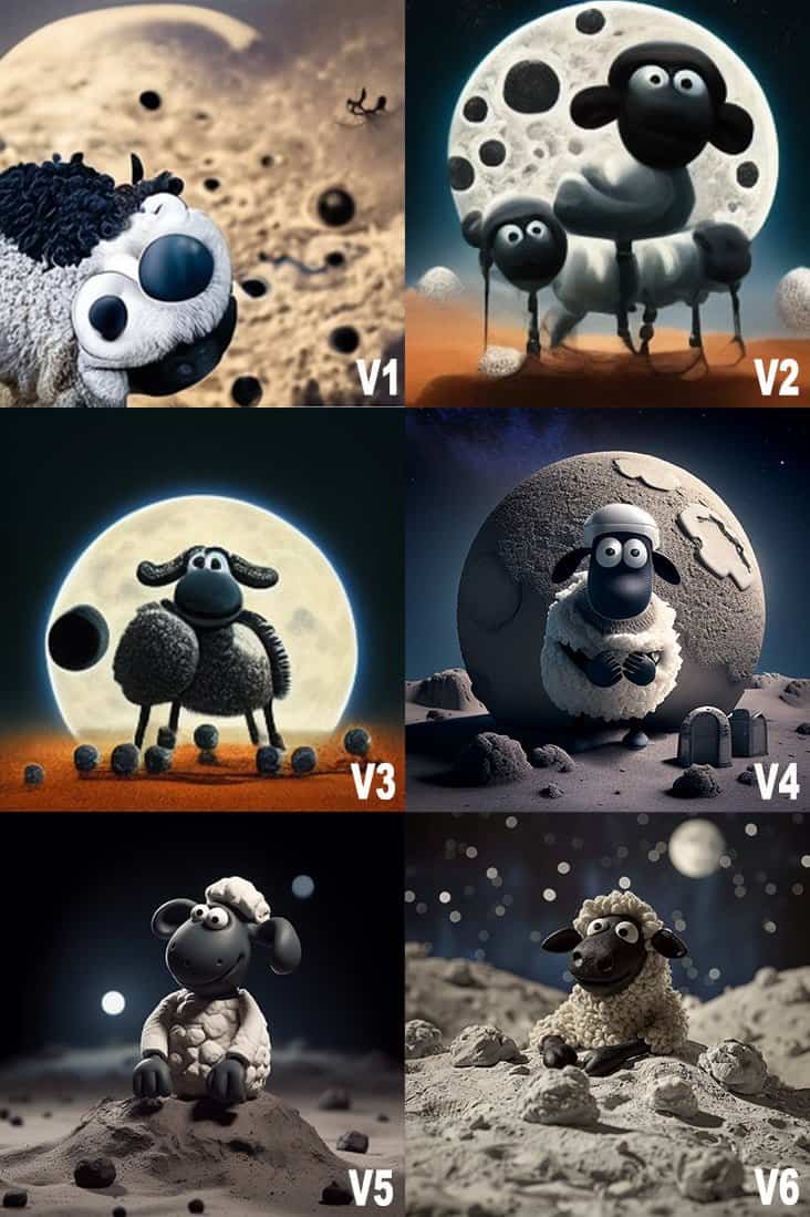 mouton v1 a v6 midjourney versions