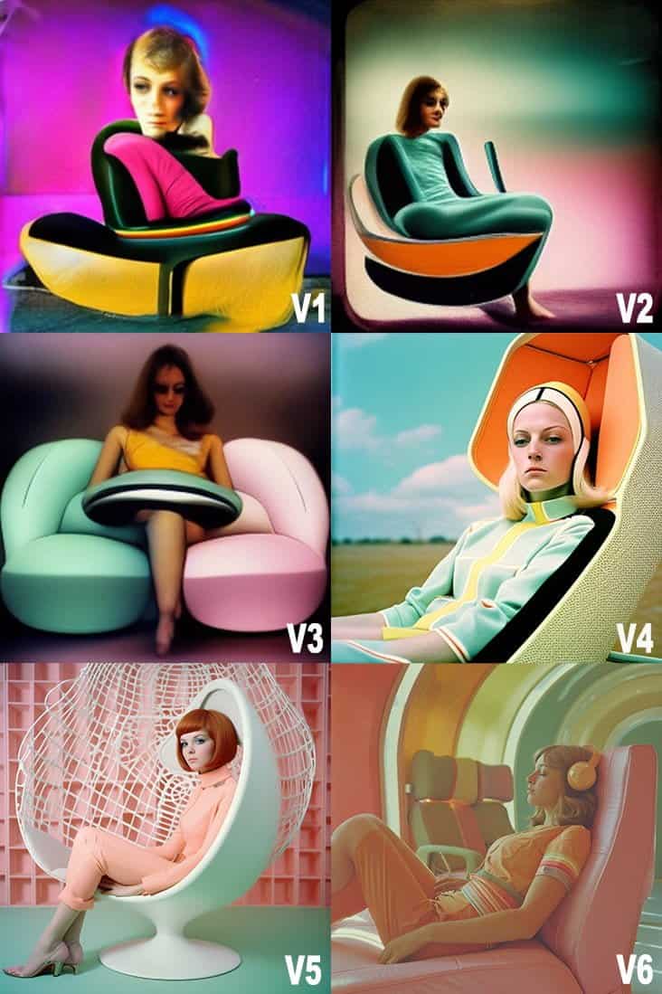 retro v1 a v6 midjourney versions