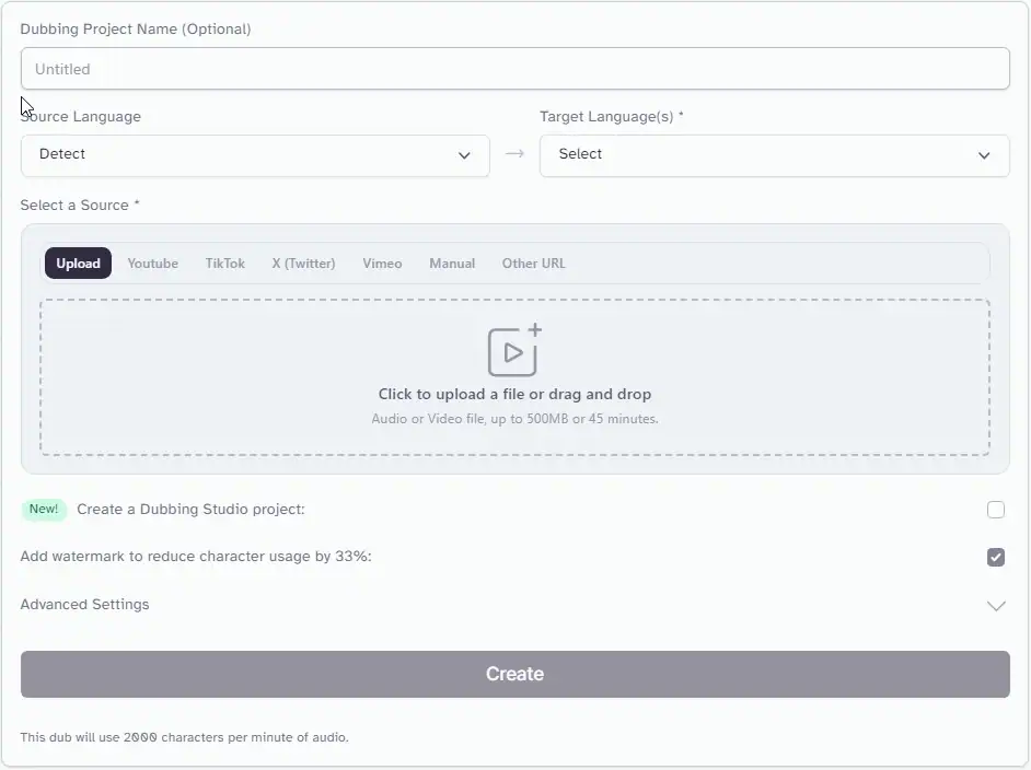 Options du doublage Elevenlabs Options du doublage Elevenlabs