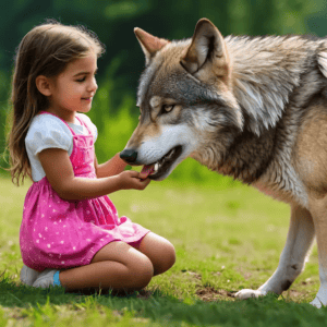 Un loup joue avec une fillette 2 Un loup joue avec une fillette 2