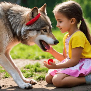 Un loup joue avec une fillette Un loup joue avec une fillette