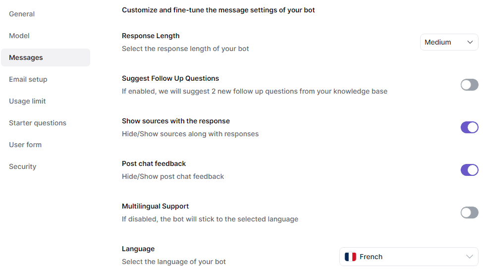 Les parametres de Botsonic chatbot de writesonic Les paramètres de Botsonic - chatbot de writesonic