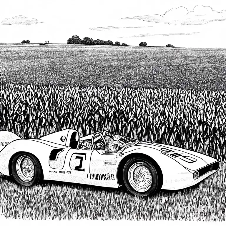 Artguru Dessin voiture de course dans un champ de mais Artguru Tekening raceauto in een maïsveld