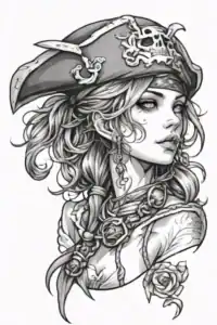 BlackInk Tatouage femme pirate noir et blanc BlackInk - Vrouw zwart-wit piraat tattoo