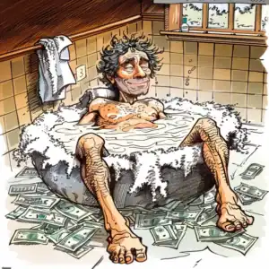 Caricature de presse un millionnaire dans son bain Perscartoon - een miljonair in bad