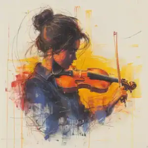 Dessin au crayon pastel une femme joue du violon Pastelpotloodtekening - een vrouw die viool speelt