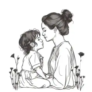 Dessin noir et blanc mere et enfant Zwart-wit tekening van moeder en kind