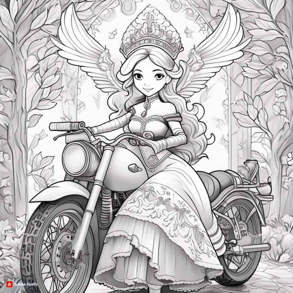 Firefly Dessin a colorier princesse sur une moto Firefly Kleurplaat prinses op een motorfiets