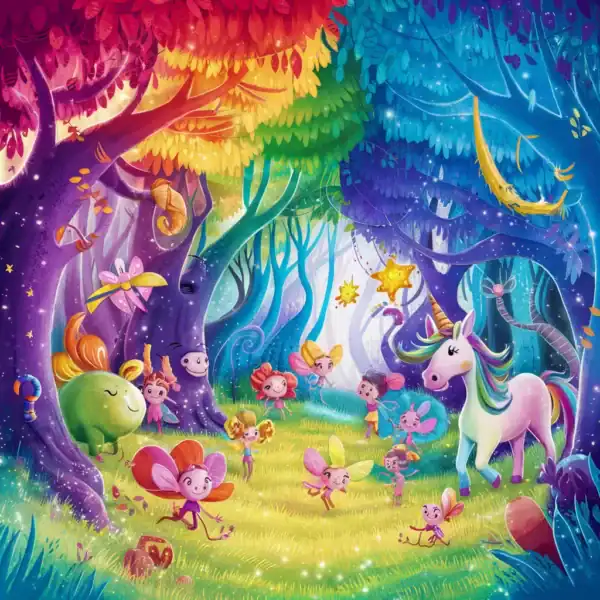 Ideogram Cartoon pour enfants foret magique e1720614950792 Ideogram Beeldverhaal voor kinderen magisch bos
