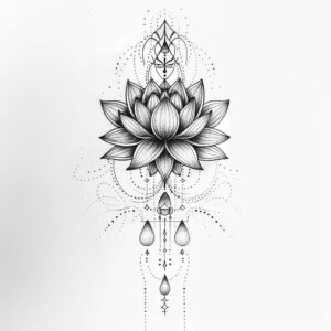 Midjourney Tatouage fleur de Lotus noir et gris Midjourney - Zwarte en grijze lotusbloem tattoo