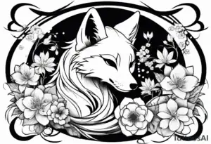 Tattoosai Tatouage kitsune renard japonais noir et gris Tattoosai - Zwart en grijs Japanse vos kitsune tattoo