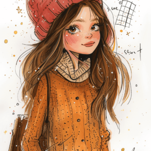 Illustration jeune fille avec bonnet