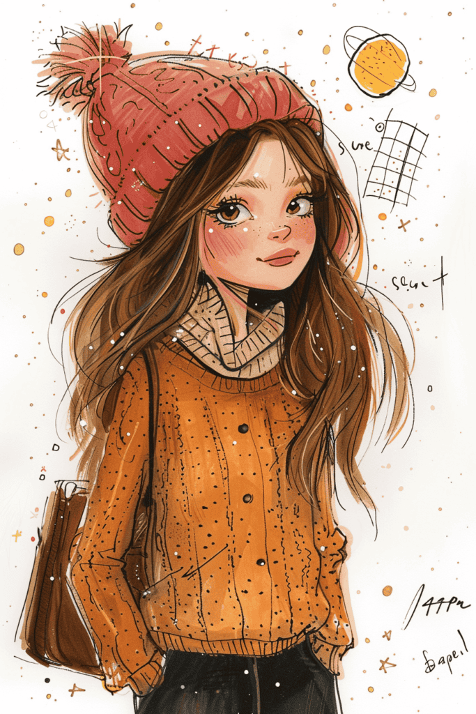 Illustration jeune fille avec bonnet Illustration jeune fille avec bonnet