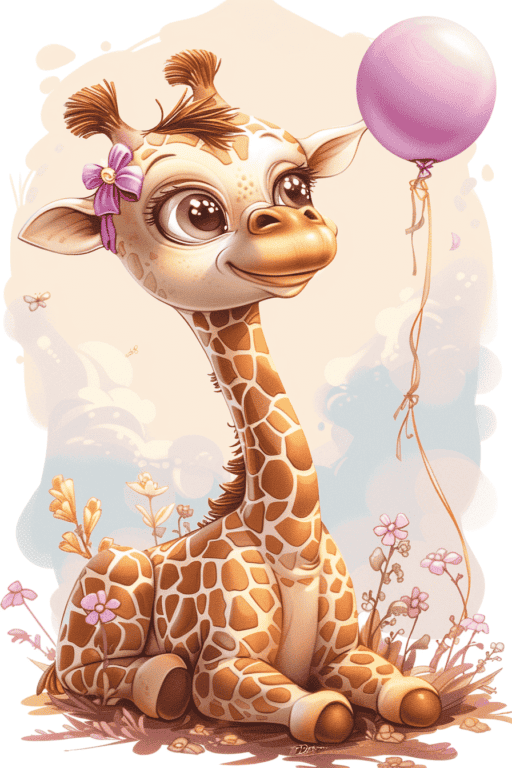 Illustration petite girafe ballon e1727182454256 Kleine ballon giraffe illustratie