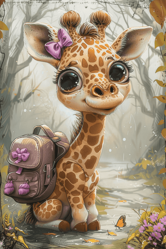 Illustration petite girafe va a lecole Illustration petite girafe va à l'école