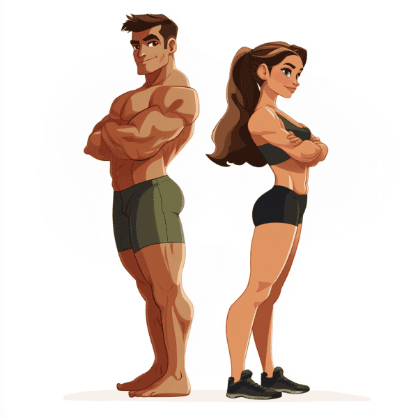 Mascottes homme et femme pour salle de gym fitness e1727179727175 Heren- en damesmascottes voor fitnessclubs