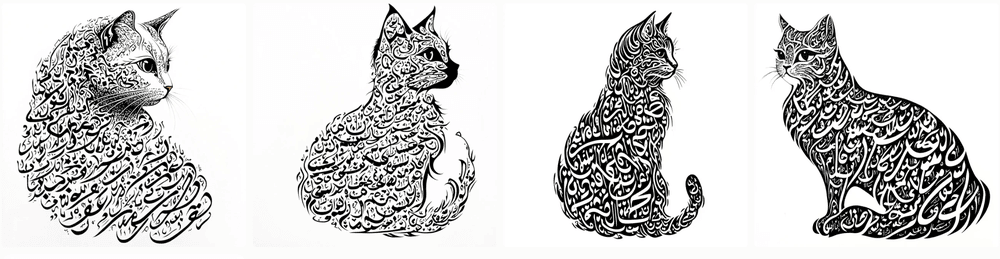 Calligraphie arabe calligramme chat Midjourney