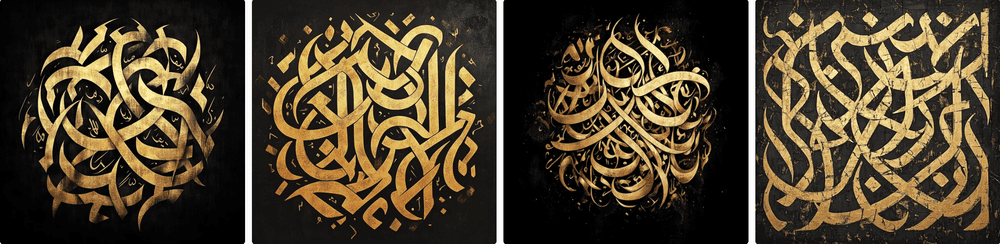 Calligraphie arabe dore or Midjourney