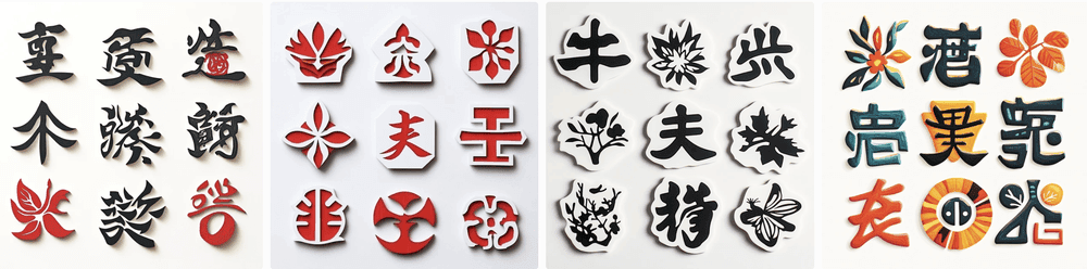 Calligraphie chinoise Kanji couleurs Midjourney