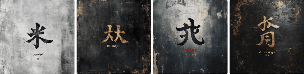 Calligraphie chinoise mot nuage metal Midjourney
