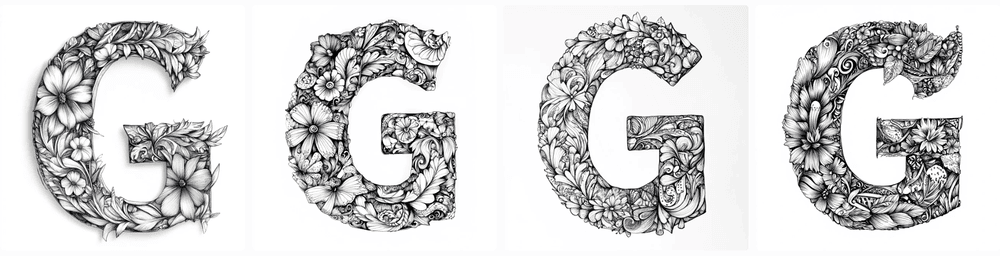 Lettre G zentangle coloriage noir et blanc Midjourney