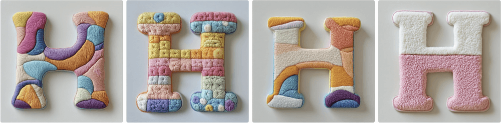 Lettre H pastel broderie tissu Midjourney