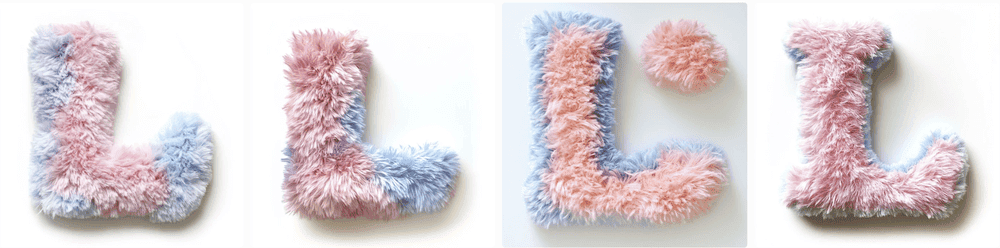 Lettre L fluffy pastel fourrure Midjourney