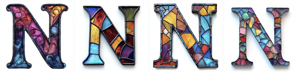 Lettre N vitrail verre Midjourney