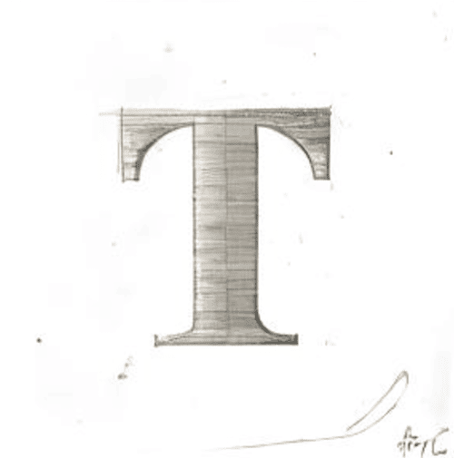 Lettre T sketch croquis noir et blanc Leonardo