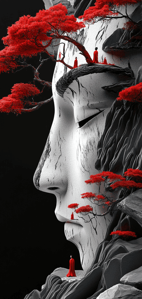 fonds ecran midjourney statue guerrier japon noir rouge fonds ecran midjourney statue guerrier japon noir rouge