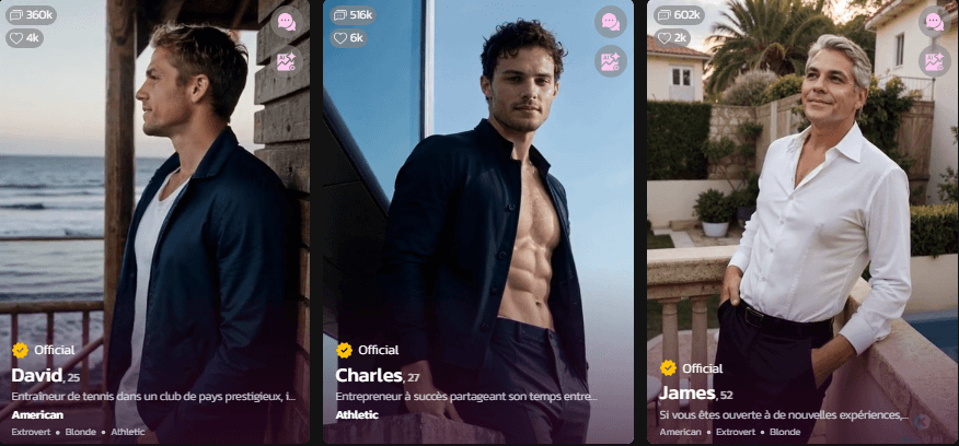 Kupid AI personnages hommes Kupid AI mannelijke personages